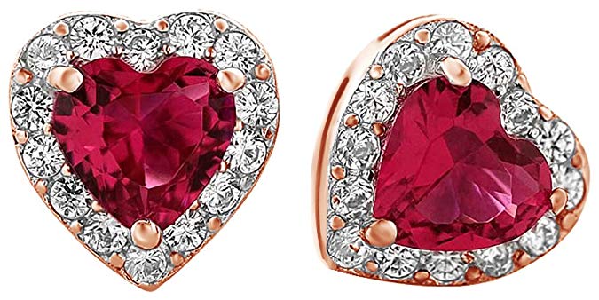 Jewel Zone US 2.32 Ct Heart Shape Red Cubic Zirconia Heart Pendant In 14K Gold Over Sterlig Silver