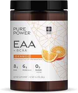 Dr. Mercola Pure Power Essential Amino Acids with BCAA, Orange Flavor, 12.3 oz (350 g), 30 Servings, 8 g of EAA, 6 g of BCAA, 0 g of Sugar, Non-GMO, NSF Certified for Sport