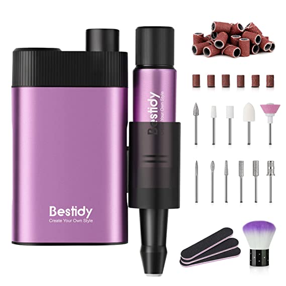 Bestidy Nail Drill Electrical Machine，Professional rechargeable Efile Nail Drill Kit For Acrylic, Gel Nails, Manicure Pedicure and Polishing(Purple)