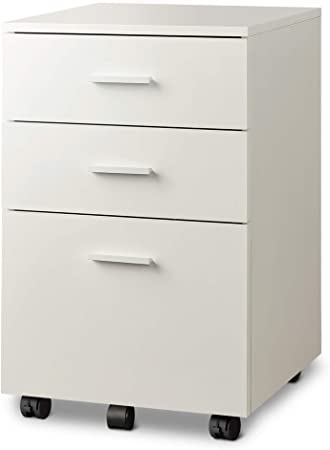 DEVAISE Mobile Wood Filing Cabinet with 3 Drawer for A4 Size, White