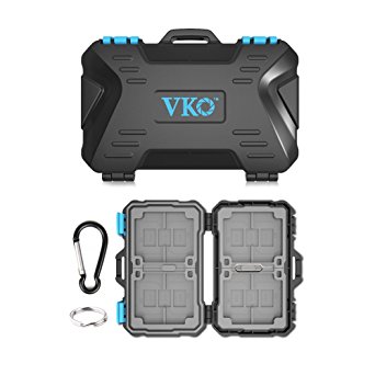 VKO SD SDHC SDXC Micro SD TF CompactFlash CF Card Case Holder Protector Water-resistant Memory Card Case Holder Cover with Carabiner for 4 CF/8 SD/12 MSD Cards