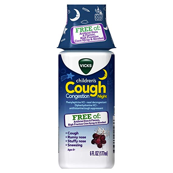 Vicks Children's Cough and Congestion Night Relief, 6 fl oz - Free of Artificial Dyes and Flavors