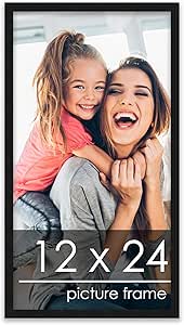 Poster Palooza 12x24 Frame Black Solid Wood Picture Frame | 0.75 Inch Moulding Width | Includes UV Acrylic Plexiglass, Foam Board Backing & Hanging Hardware