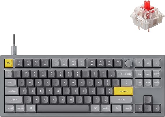 Keychron Q3 Wired Custom Mechanical Keyboard Knob Version, TKL Tenkeyless QMK/VIA Programmable Macro with Hot-swappable Gateron G Pro Red Switch Double Gasket Compatible with Mac Windows Linux (Grey)