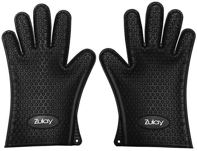 BBQ Oven Gloves - Best Versatile Heat Resistant Grill Gloves - Safe Handling of Pots and Pans Insulated Silicone Waterproof Mitts - Full Hand Protection - Medium Black - 2 Sizes by Zulay Kitchen