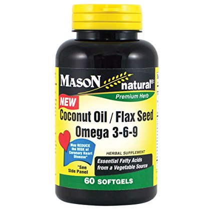 Mason Natural Coconut Oil /Flax Seed Omega 3-6-9 From A Vegetable Source Softgels, 60 Count