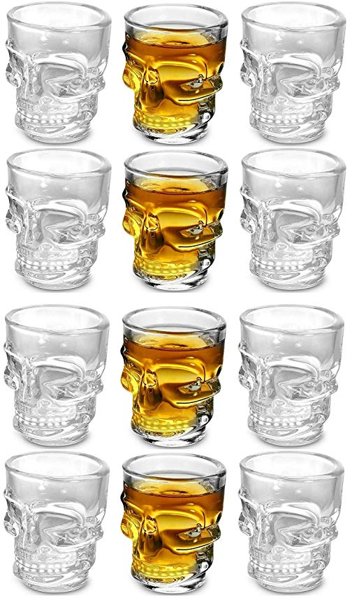 Circleware Kickback Whiskey Glass Shot Glasses Funny Cowboy Boots (Skull Shots - 12 pc.)