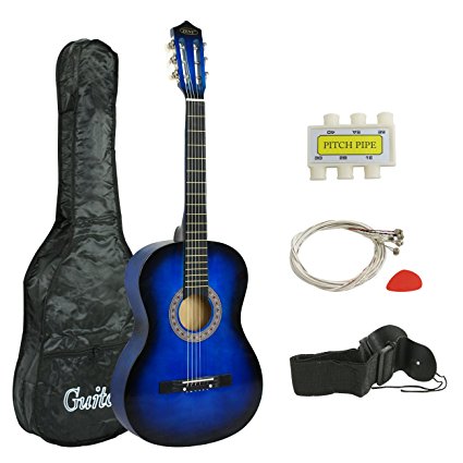 ZENY 38" New Beginners Acoustic Guitar With Guitar Case, Strap, Tuner and Pick (Blue)