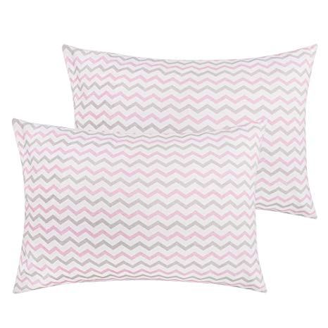 NTBAY Cotton Toddler Pillowcases, 2 Pack Soft and Breathable Travel Pillow Cases, 13 x 18 Inches, Pink Wave