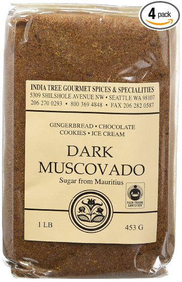 India Tree Dark Muscovado Sugar, 1 lb (Pack of 4)