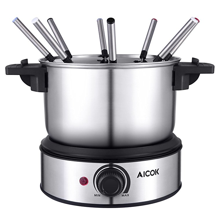 Fondue Pot Aicok Electric Fondue Set Stainless Steel Fondue Maker, Melting Pot for Fondue Cheese and Fondue Chocolate, including 8 Fondue Forks and Fork Holder, 1.4L, 1500W