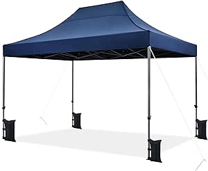 Yaheetech Heavy Duty Pop Up Canopy Tent, 10x15 Commercial Instant Shelter Tent, Outdoor Adjustable Canopy with Wheeled Bag, 4 Sandbags & 8 Stakes, Navy Blue