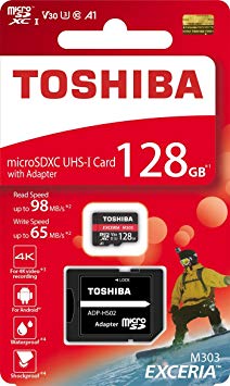 TOSHIBA Micro SD Card 128GB EXCERIA M303 with SD Adapter microSDXC UHS-I U3 Card 4K Class10 V30 A1 microSD Read 98MB/s Write 65MB/s (THN-M303R1280A2)