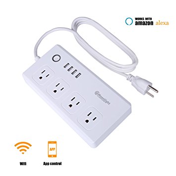 Smart Power Strip - WIFI Surge Protector, Multi-Plug Socket 4 AC Outlet USB Port with Timer Switch. Voice Remote Control via Amazon Alexa & Google Home, Works with IOS / Android Smartphone & Tablets