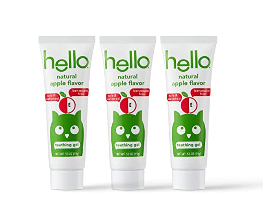 Hello Baby Teething Gel with Natural Apple Flavor, 3 Count | No Benzocaine or Artificial Flavors, Fluoride Free