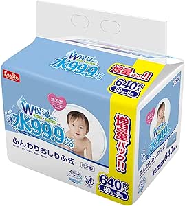 レック(LEC) 純水ベビーケア 99.9% ふんわり おしりふき 80枚×8個 (640枚) コラーゲン モモ葉エキス W保湿成分配合 弱酸性 日本製