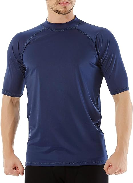 REMEETOU Men’s Rashguard Quick Dry Swim Shirt UPF 50  Sun Protective Short Sleeve Lightweight
