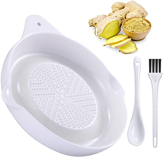 3 Pieces Ceramic Grater Plate Set with Porcelain Spoon and Brush for Ginger, Garlic, Onion and Spices Kitchen Tools