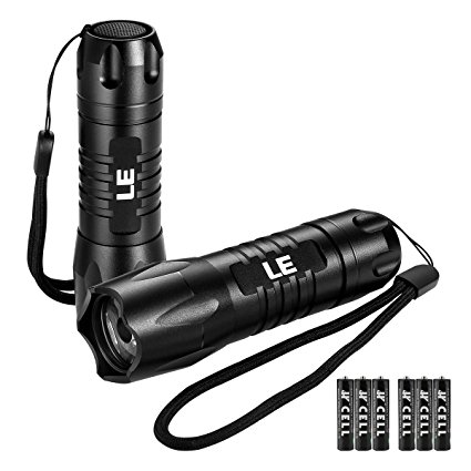 LE Portable LED Flashlight IP65 Waterproof Mini Tactical Torch Super Bright Batteries Included (2 packs)