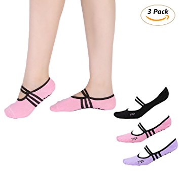 Buluri Yoga Socks Women Non Slip Skid Shoe Size 34-39 for Yoga, Pilates, Barre, Studio, Bikram, Ballet, Dance Improved Circulation Keep Your Feet Hygienic Black Pink Purple（3 pairs）