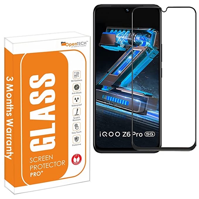 OpenTech® Tempered Glass Screen Protector Compatible with iQOO Z6 Pro 5G with Edge to Edge Coverage and Easy Installation kit