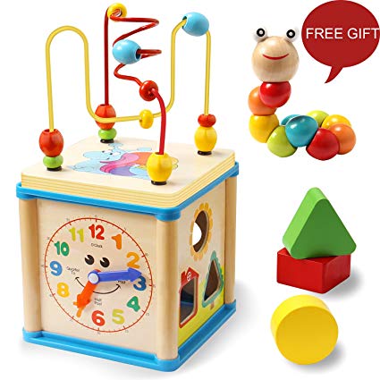 LuaLua Baby Toys for 1 Year Old Educational Wooden Bead Maze Shape Sorter Activity Cube Gifts for Boy And Girl Toddlers (11)