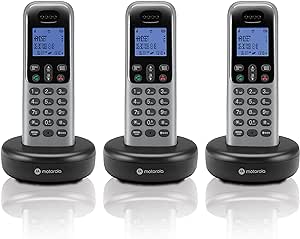 Motorola Voice T603 Cordless Phone System w/3 Digital Handsets, Speakerphone, and Call Block - Dark Grey