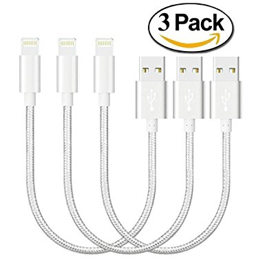 3 Pack 9 inch iPhone Premium Quality Nylon iPhone Lightning Charging Cable USB Cord for iPhone SE 6S, 6S Plus,6,5S 5C 5,iPad Mini, Air,iPad5,iPod Compatible with iOS9 (Silver)