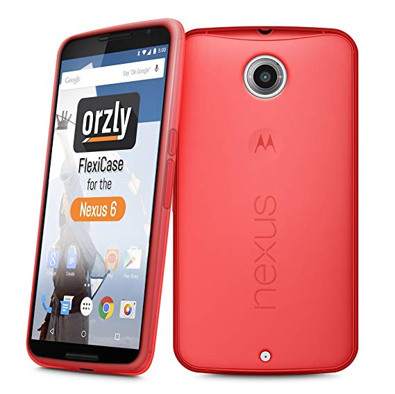 Nexus 6 Case, Orzly - FlexiCase for NEXUS 6 (2014 Model Google Nexus 6 SmartPhone by Motorola) - Protective Flexible Silicon Gel Phone Case in Semi Transparent RED