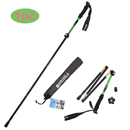 Yahill® Folding Trekking Pole Collapsible Stick Ultralight Adjustable, Alpenstocks with EVA Foam Handle, for Travel Hiking Camping Climbing Backpacking Walking