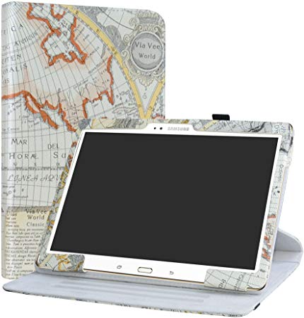 Samsung Galaxy Tab S 10.5 Rotating Case,LiuShan 360 Degree Rotation Stand PU Leather With Cute Pattern Cover for Samsung Tab S 10.5 Inch SM-T800 SM-T805 Android Tablet,Map White