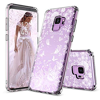 Galaxy S9 Case, Galaxy S9 Case Cover, MOSNOVO White Roses Garden Floral Printed Flower Clear Design Plastic Back Hard Case with Soft TPU Bumper Protective Case Cover for Samsung Galaxy S9 (2018)