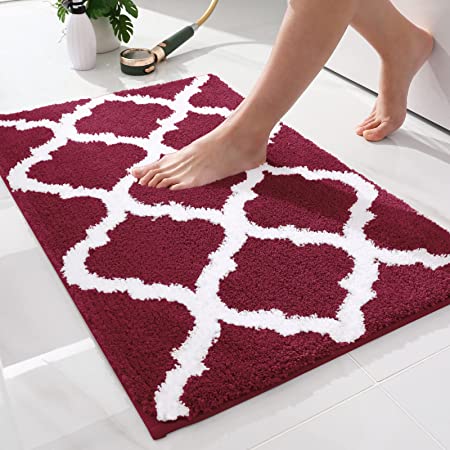 OLANLY Luxury Bathroom Rug Mat, Soft and Absorbent Microfiber Bath Rugs, Non-Slip Shaggy Bath Carpet, Machine Wash Dry, Bath Mats for Bathroom Floor, Tub and Shower, 20x32, Burgundy