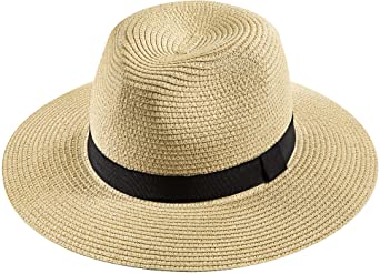 PEAK 2 PEAK Women and Men Wide Brim Straw Panama Summer Beach Sun Hat - Adjustable, Foldable, Fedora, UPF50