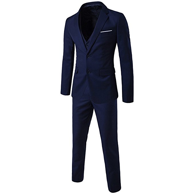 WEEN CHARM Men's Two Button Notch Lapel Slim Fit 3-piece Suit Blazer Jacket Tux Vest & Trousers Set