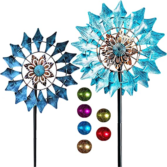 Solar Wind Spinner New Azure 75in Multi-Color Seasonal LED Lighting with Kinetic Wind Spinner Dual Direction   Wind Spinner Emerald 61in Single Blade Easy Spinning Kinetic Wind Spinner for Outside