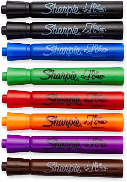 Sharpie 8 Color Flip Chart Marker Set - Low Odor - (Black, Black, Blue, Green, Orange, Red, Purple, Brown)