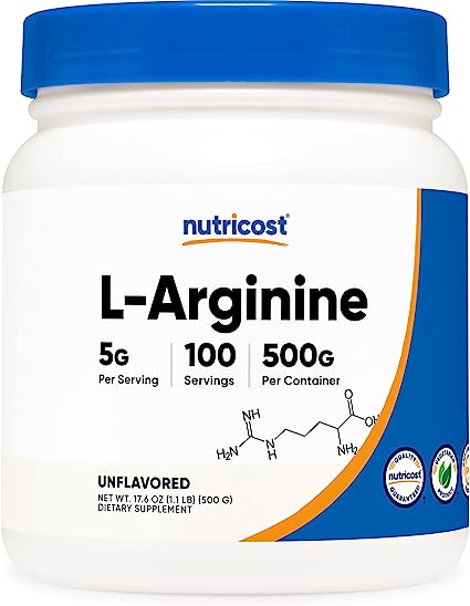 Nutricost L-Arginine (500 Grams) - Pure L-Arginine Powder - 5000mg Per Serving; 100 Servings