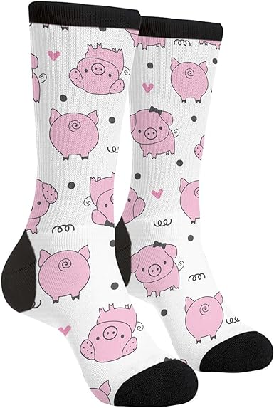 Pink Cartoon Pig Novelty Socks For Women & Men One Size