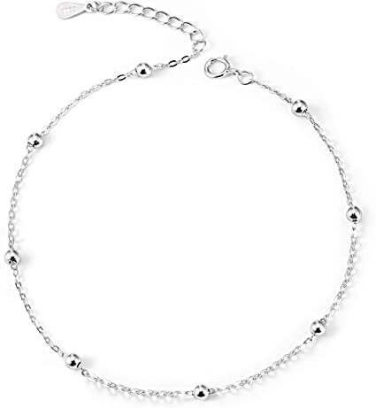 CHIC & ARTSY 925 Sterling Silver Ankle Bracelet Multilayer Anklets for Women Satellite, Star, Cross, Circle, Butterfly, Teardrop, Oval Disk Layered Anklet Beach Jewelry Best Friend Gifts