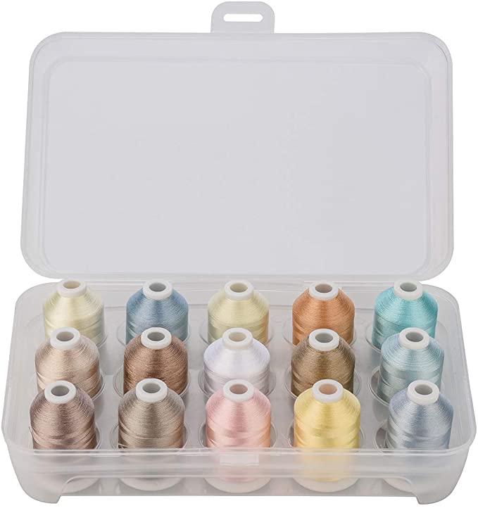 Simthread Machine Embroidery Thread with Storage Box Polyester 15 Spools Set for Embroidery Sewing Machine (Pastel)