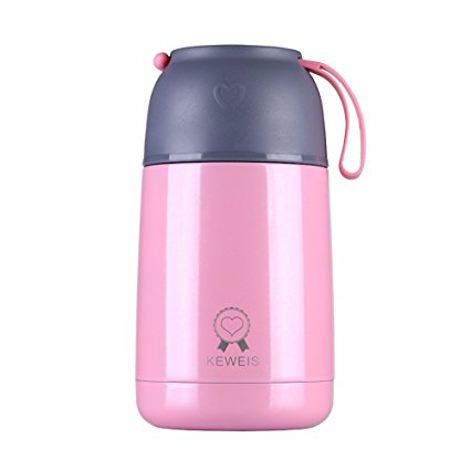 Vacuum Insulated Food Jar 21oz Stainless Steel Thermos Flask with A Disposable Folding Spoon （Pink）