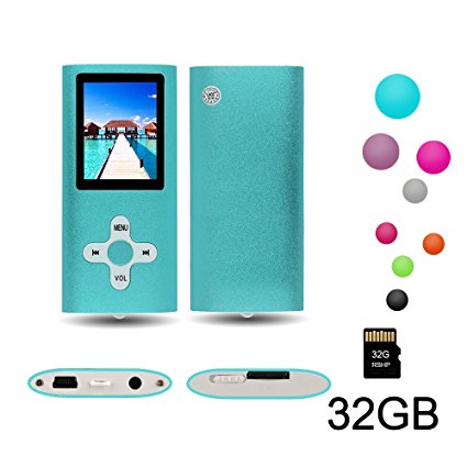RHDTShop MP3 MP4 Player with a 16 GB Micro SD card, Support UP to 32GB TF Card, Portable Digital Music Player / Video / Media Player / FM Radio / E-Book Reader, 1.7” LCD Screen, (32G-Blue)
