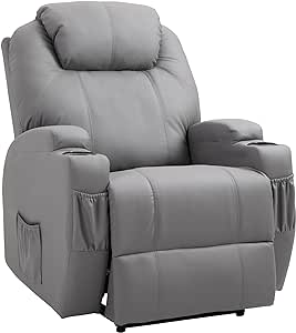 HOMCOM Fauteuil Luxe de Relaxation et Massage Inclinaison Dossier Repose-Pied électrique revêtement synthétique Gris