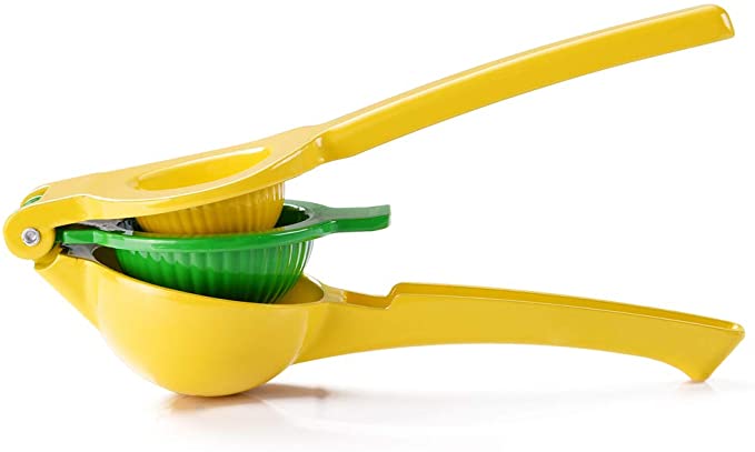 Lime squeezer manual lime press metal lemon juicer heavy duty hand fruit extractor (Double-Yellow)