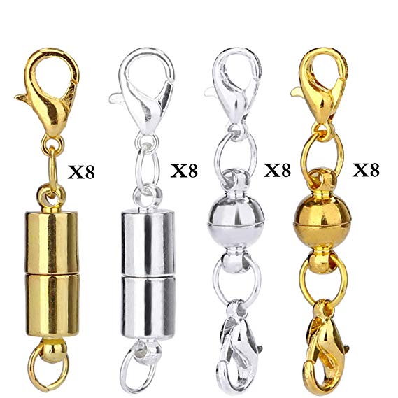 Aiskaer 16 Pcs Gold Color and 16 Pcs Silver Color Magnetic Lobster Clasps for Jewelry Necklace Bracelet