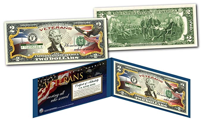 VETERANS US Armed Forces Official Genuine Legal Tender U.S. $2 Bill