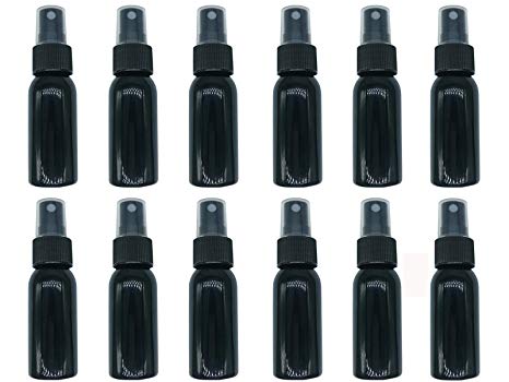 HOSL 1 Ounce (30ML) Black Refillable Fine Mist Spray Bottle Perfume Sprayer Bottle Cosmetic Atomizers PET Spray Bottles Pump Pack of 12