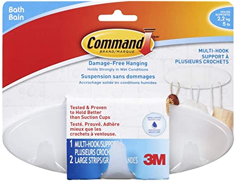 Command Multi-Hook with Water-Resistant Strips, Frosted, 1 Multi-Hook 2 Large Strips