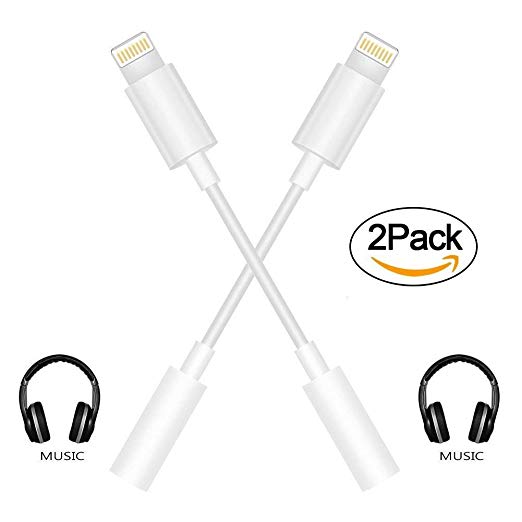 [2 Pack] iPhone 7 Audio Adapter iOS 10.3,Ruteie - Lightning to 3.5mm Female Headphone Jack Adapter for Apple iPhone 7/iPhone 7 Plus - (White) [Not compatible with iPhone X/8/8 Plus]